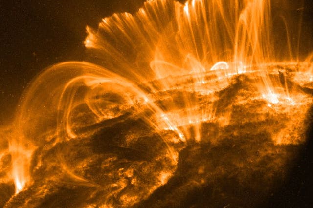 <p>Solar storms are caused when the Sun emits a burst of electrically charged plasma</p>
