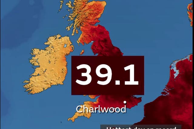 <p>Temperatures of 39.1C were recorded in Charlwood Surrey on Tuesday.  </p>