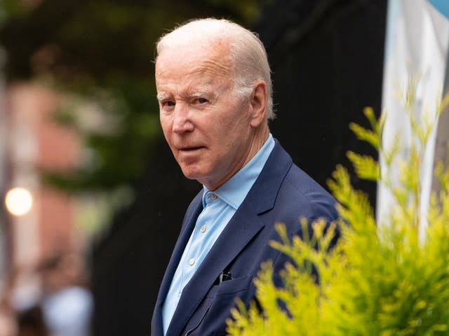 <p>President Joe Biden departs Holy Trinity Catholic Church in the Georgetown section of Washington DC, after attending Mass on 17 July, 2022</p>