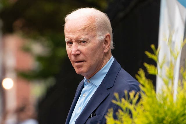 <p>President Joe Biden departs Holy Trinity Catholic Church in the Georgetown section of Washington DC, after attending Mass on 17 July, 2022</p>