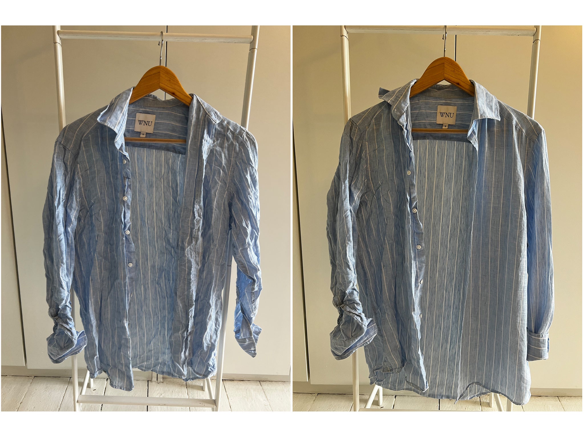 Linen shirt before and during steaming