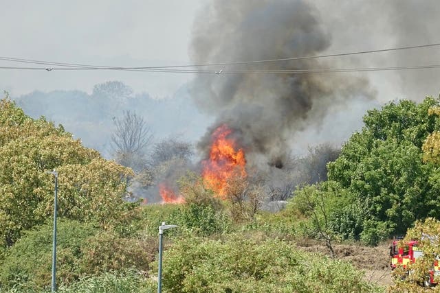 Firefighters attend a fire on Dartford Marshes in Kent (Adrian Stirrup/PA)