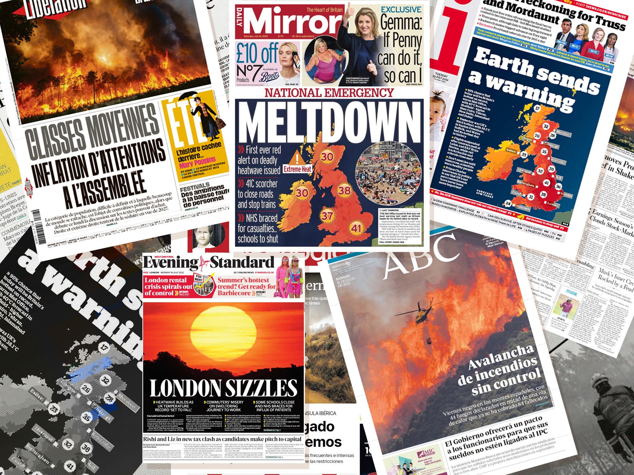Newspaper front pages from the UK and Europe amid the heatwave