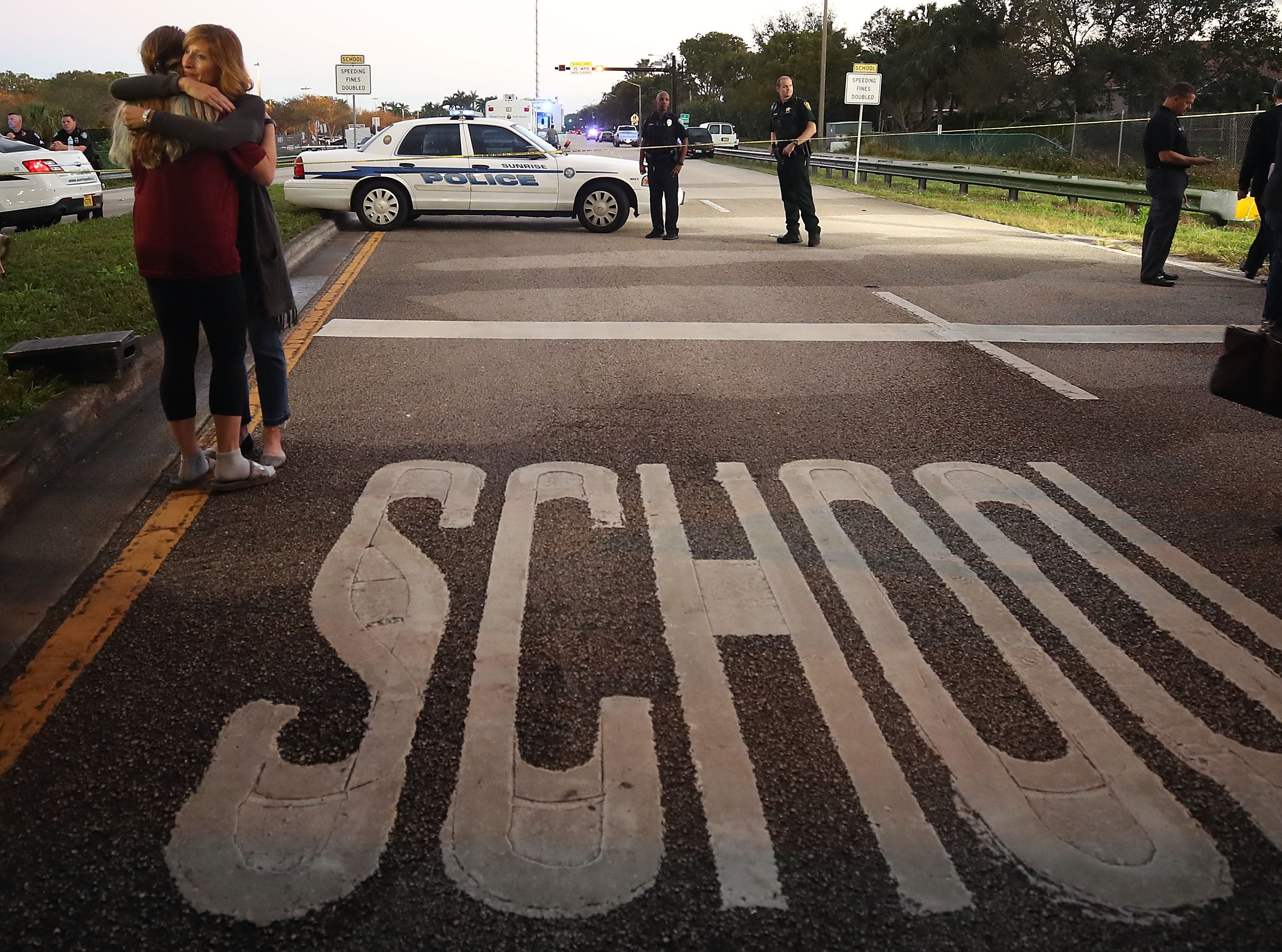 The scene of the Parkland shooting in 2018: campus police have been present for – but unable to stop – a number of school shootings