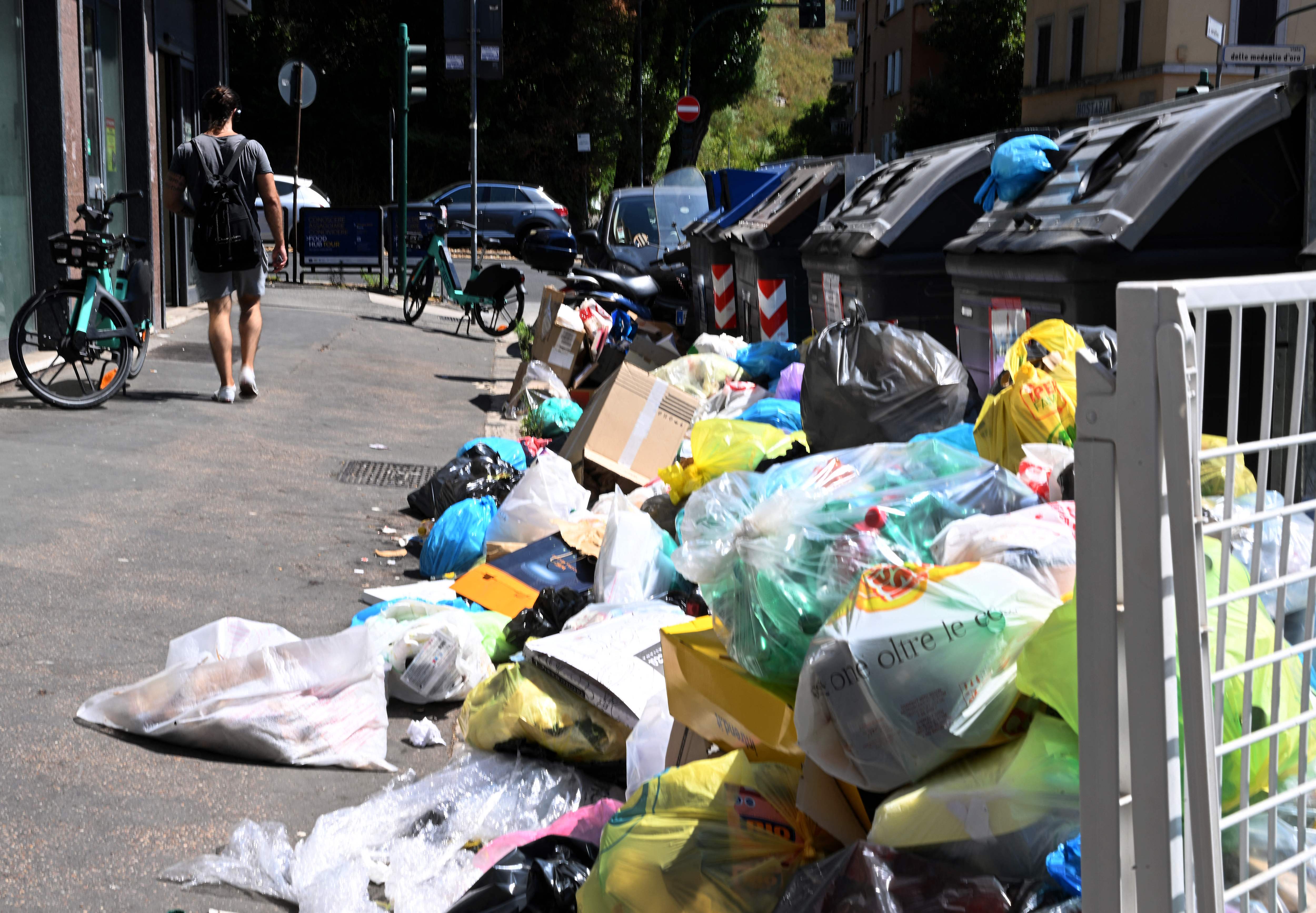 Bins overflowing with rubbish in the Prati district earlier this month