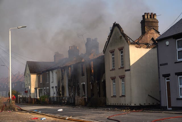 The scene of a blaze in the village of Wennington, London (Yui Mok/PA)