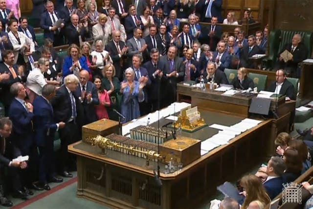 <p>Conservative MPs applauded the outgoing PM after his final PMQs </p>