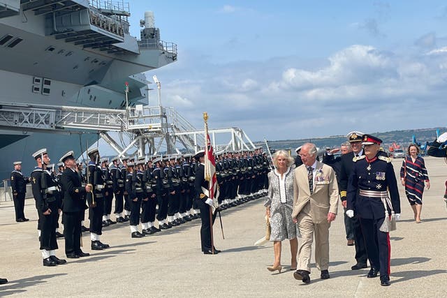 The Prince of Wales and the Duchess of Cornwall visited HMS Queen Elizabeth in Portsmouth (Ben Mitchell/PA)