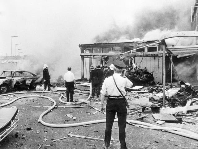 Emergency services attend the aftermath of a bomb blast during Bloody Friday on July 21, 1972 in Belfast. (PA)