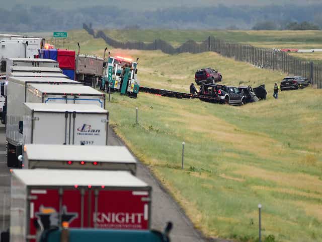 <p>The pile-up on Interstate 90 in Montana </p>