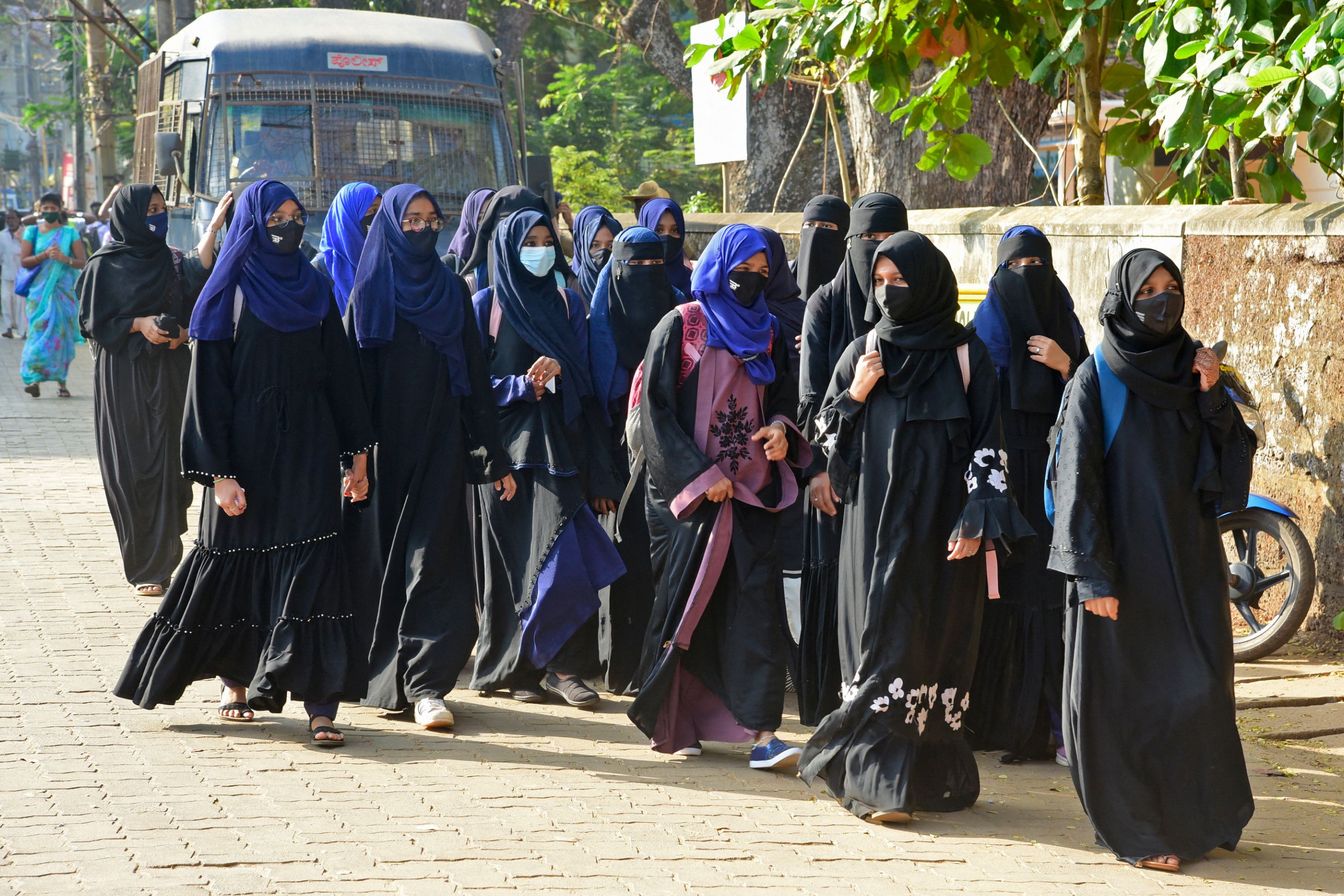 Students of a government pre-university college in Kundapur wearing hijab