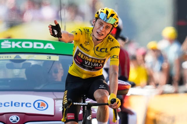 Jonas Vingegaard took his second stage win of the Tour de France to strengthen his grip on yellow (Thibault Camus/AP)