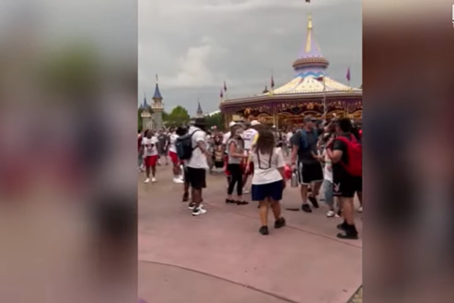 <p>Fists were flying at Disney World on Wednesday after two families got caught up in an altercation that escalated to a full blown fight</p>