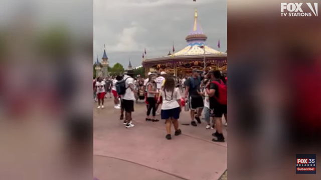 <p>Fists were flying at Disney World on Wednesday after two families got caught up in an altercation that escalated to a full blown fight</p>