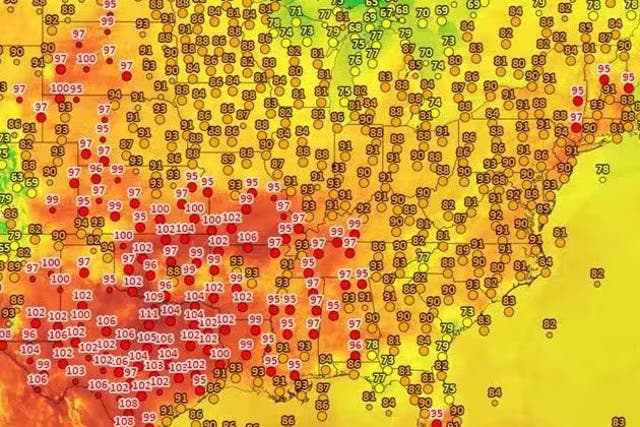 <p>Temperaturas en todo EE.UU. mientras una ola de calor asola el sur y el noreste</p>