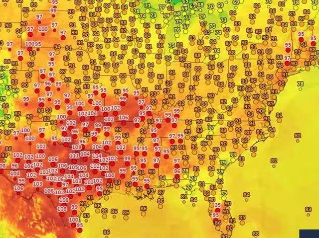 <p>Temperaturas en todo EE.UU. mientras una ola de calor asola el sur y el noreste</p>