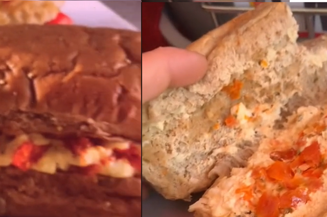 <p>Alex’s comparison of the advertised and real sandwich</p>