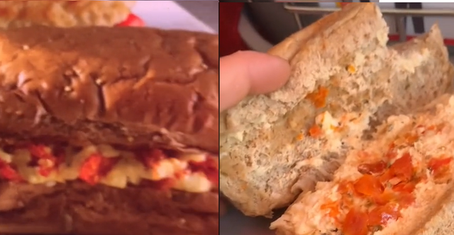 <p>Alex’s comparison of the advertised and real sandwich</p>