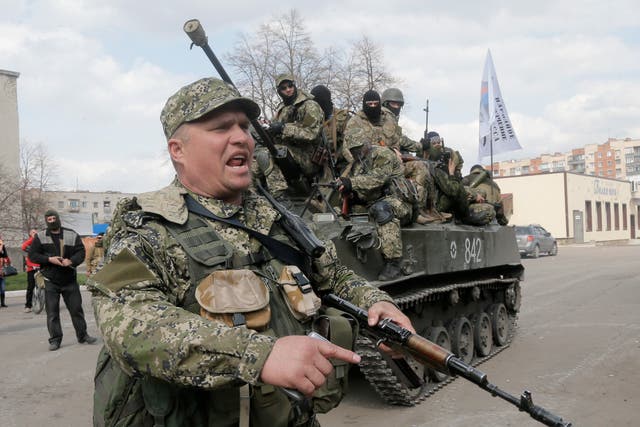 <p>A pro-Russian separatist in Slovyansk</p>