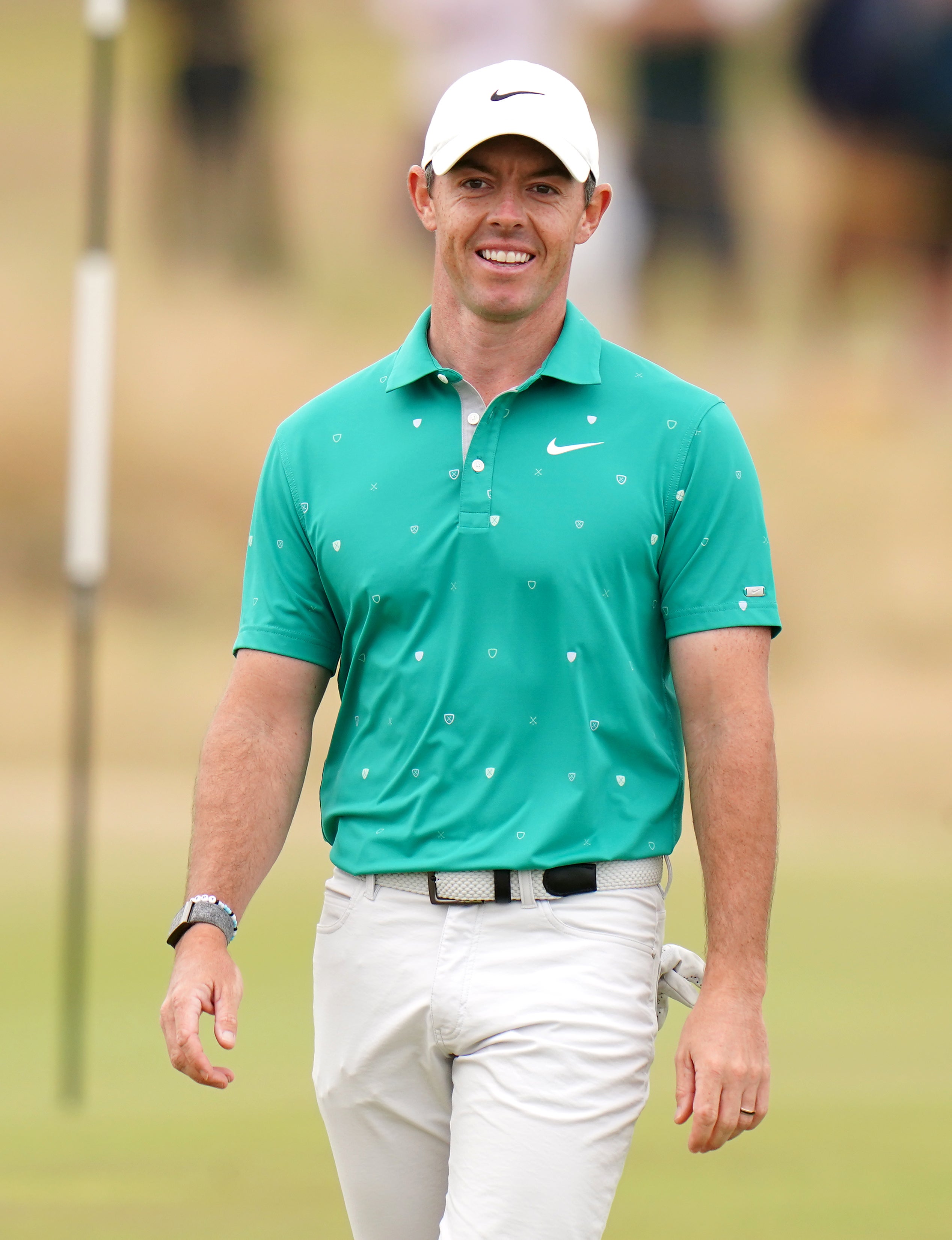 Northern Ireland’s Rory McIlroy reacts after an eagle on the 10th green during day three of The Open at the Old Course, St Andrews (Jane Barlow/PA)