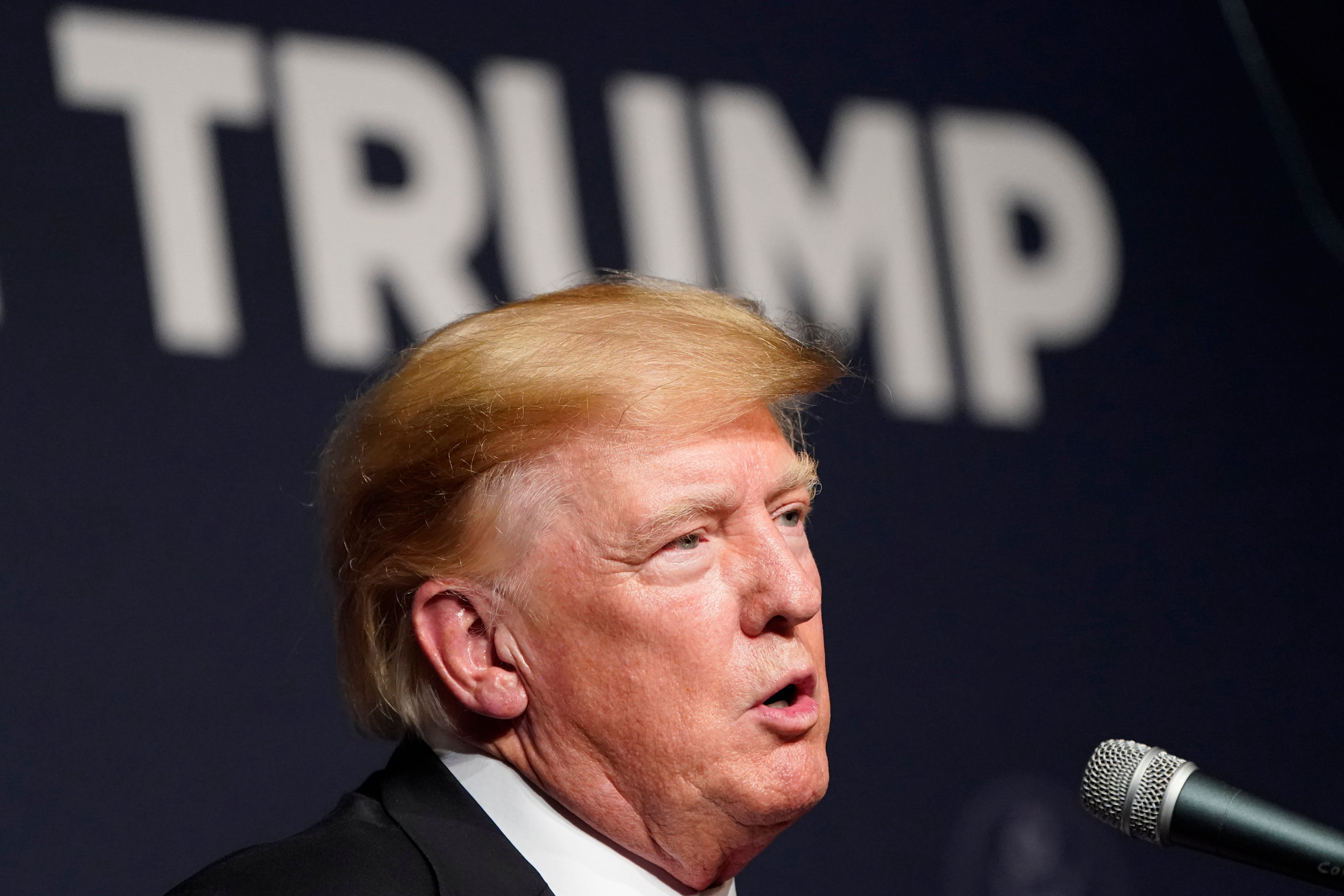 Former President Donald Trump speaks during an event with Joe Lombardo, Clark County sheriff