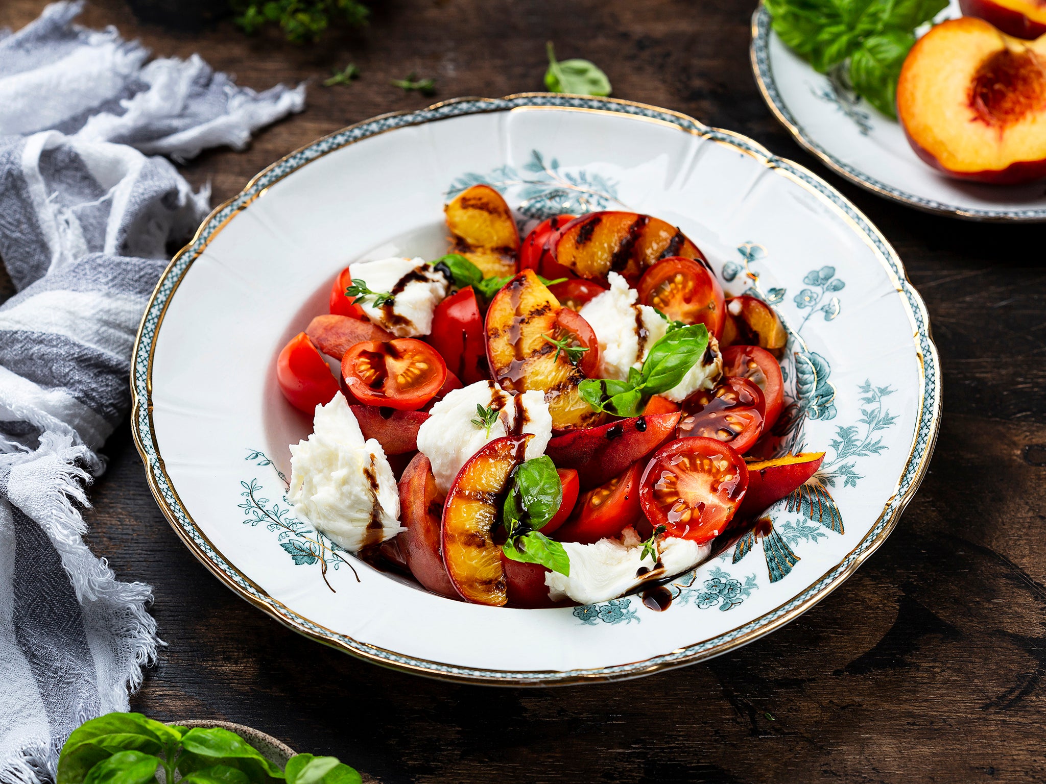 A standout caprese starts with great fruit – in this case, nectarines