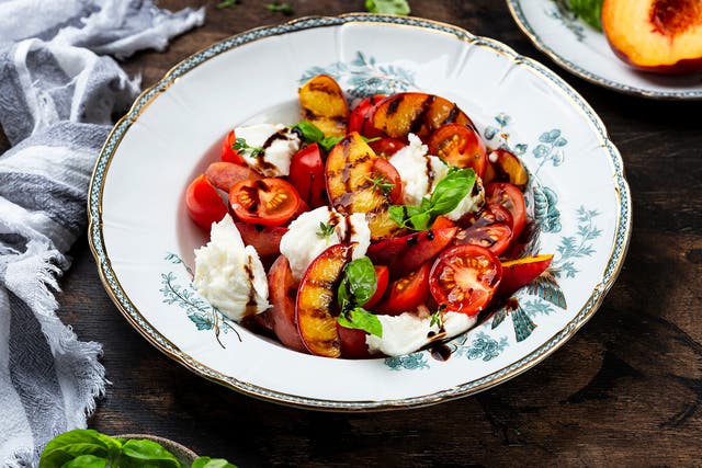 <p>A standout caprese starts with great fruit – in this case, nectarines </p>