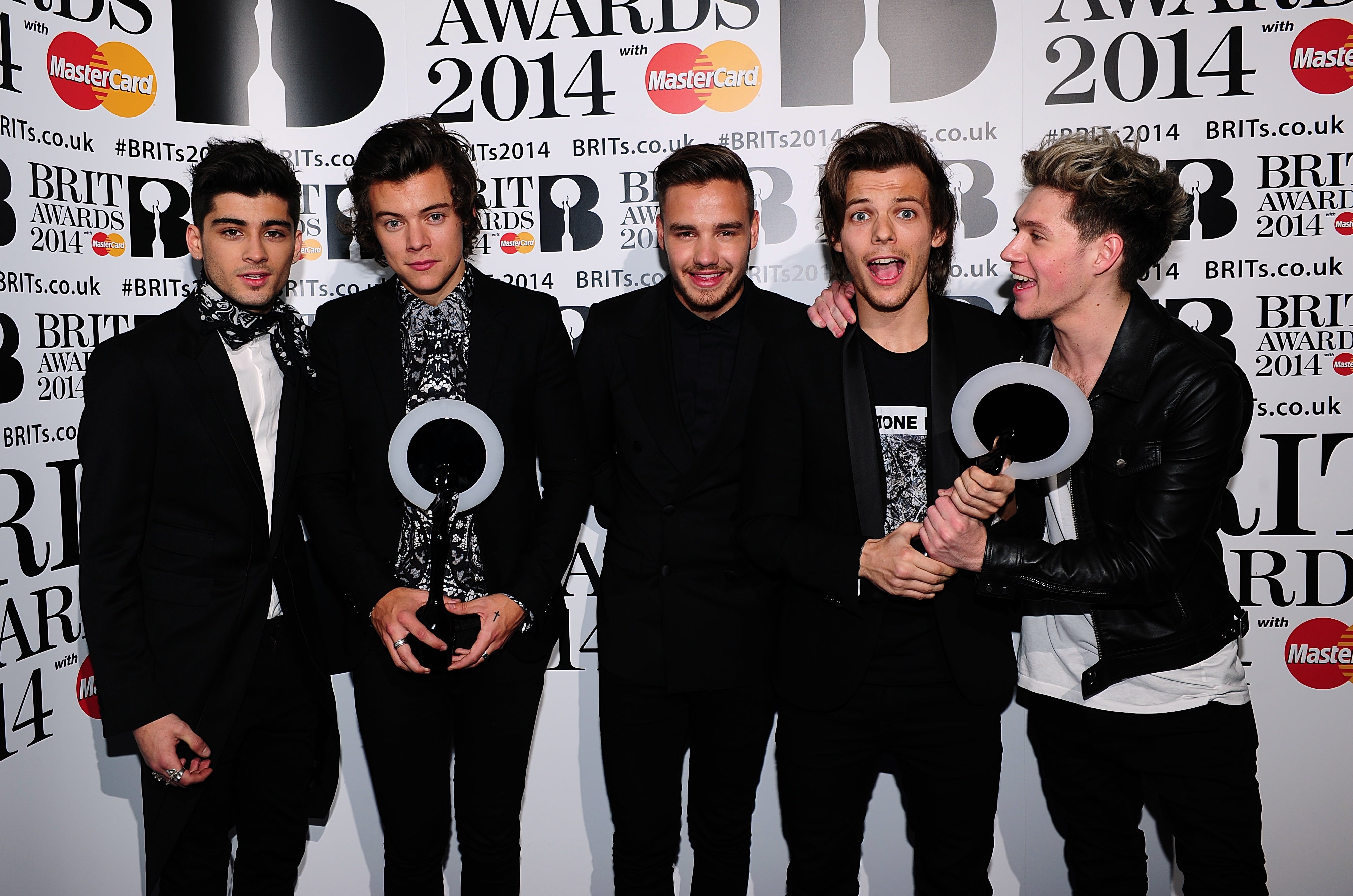 Zayn Malik, Harry Styles, Liam Payne, Louis Tomlinson and Nial Horan from One Direction at the 2014 Brit Awards (Ian West/PA)