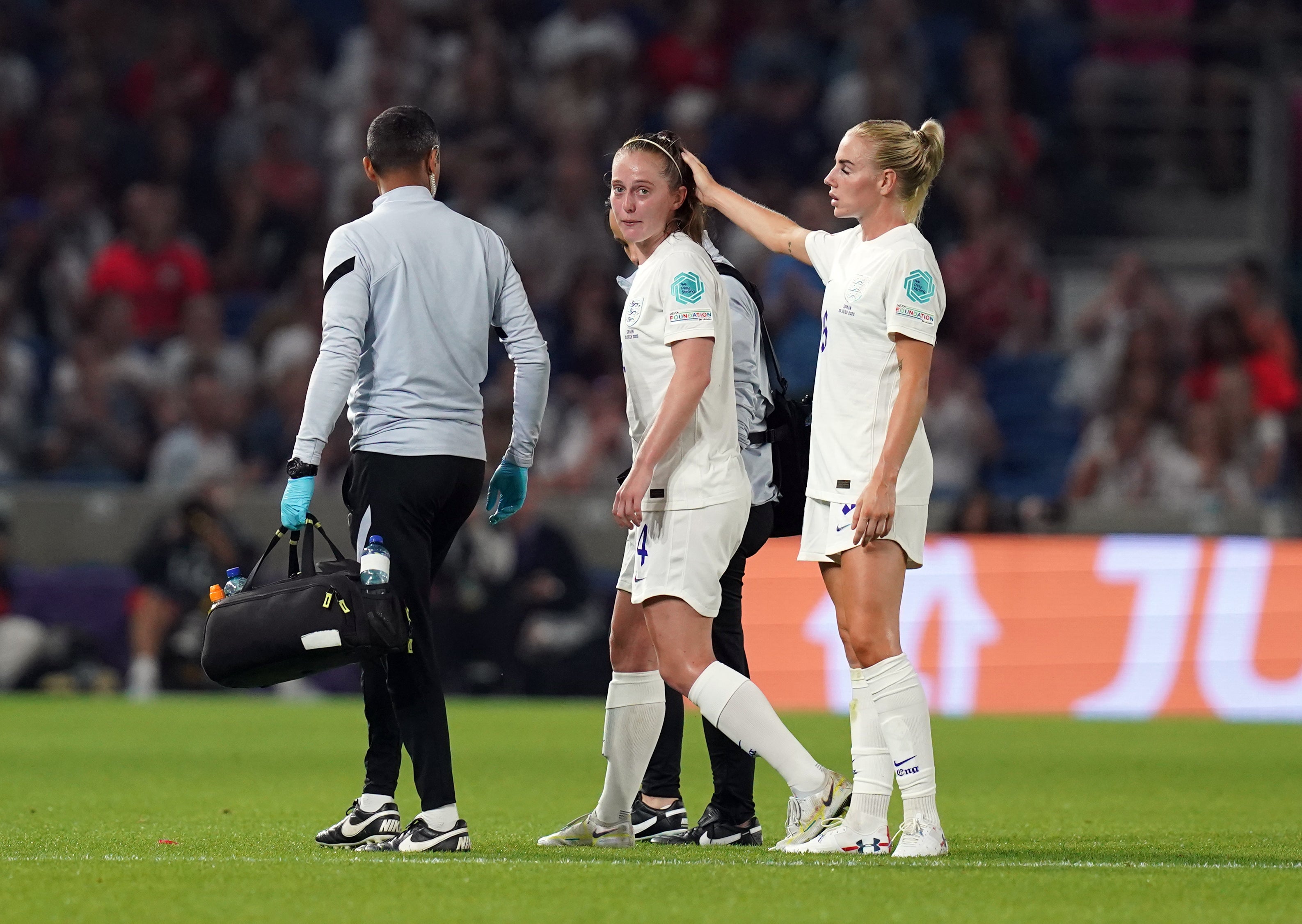 Keira Walsh, centre, was substituted during extra-time against Spain but has started every game for England at Euro 2022 (Gareth Fuller/PA)
