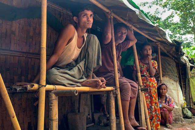 <p>File photo: Displaced Rohingya Muslim community members at the Thet Kay Pyin camp in Sittwe, Rakhine state</p>