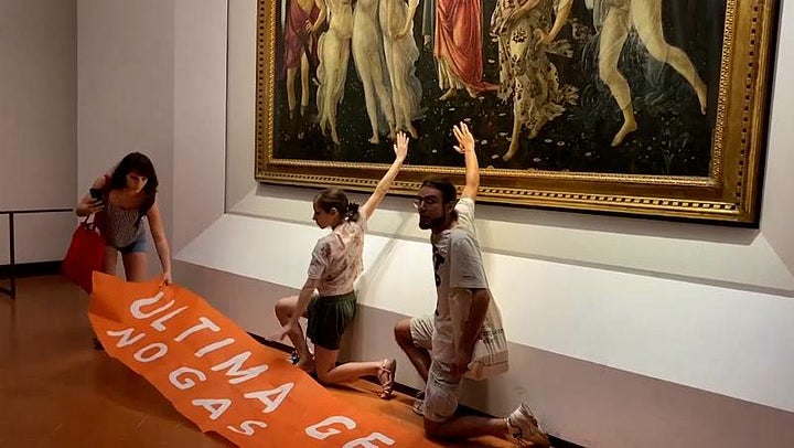 <p>Italian climate activists glue their hands to Botticelli painting</p>