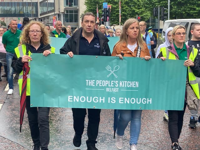A march and demonstration has taken place in Belfast calling for action from government to prevent more deaths of the most vulnerable (Rebecca Black/PA)