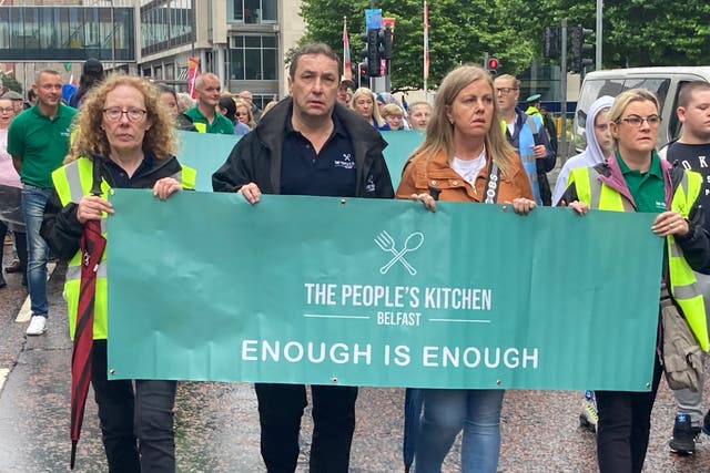 A march and demonstration has taken place in Belfast calling for action from government to prevent more deaths of the most vulnerable (Rebecca Black/PA)