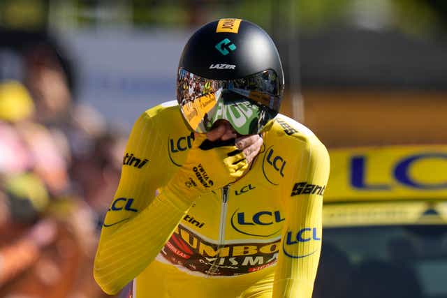 <p>Flying Dane: Jonas Vingegaard is set to win the Tour de France after finishing second on Saturday’s time-trial</p>