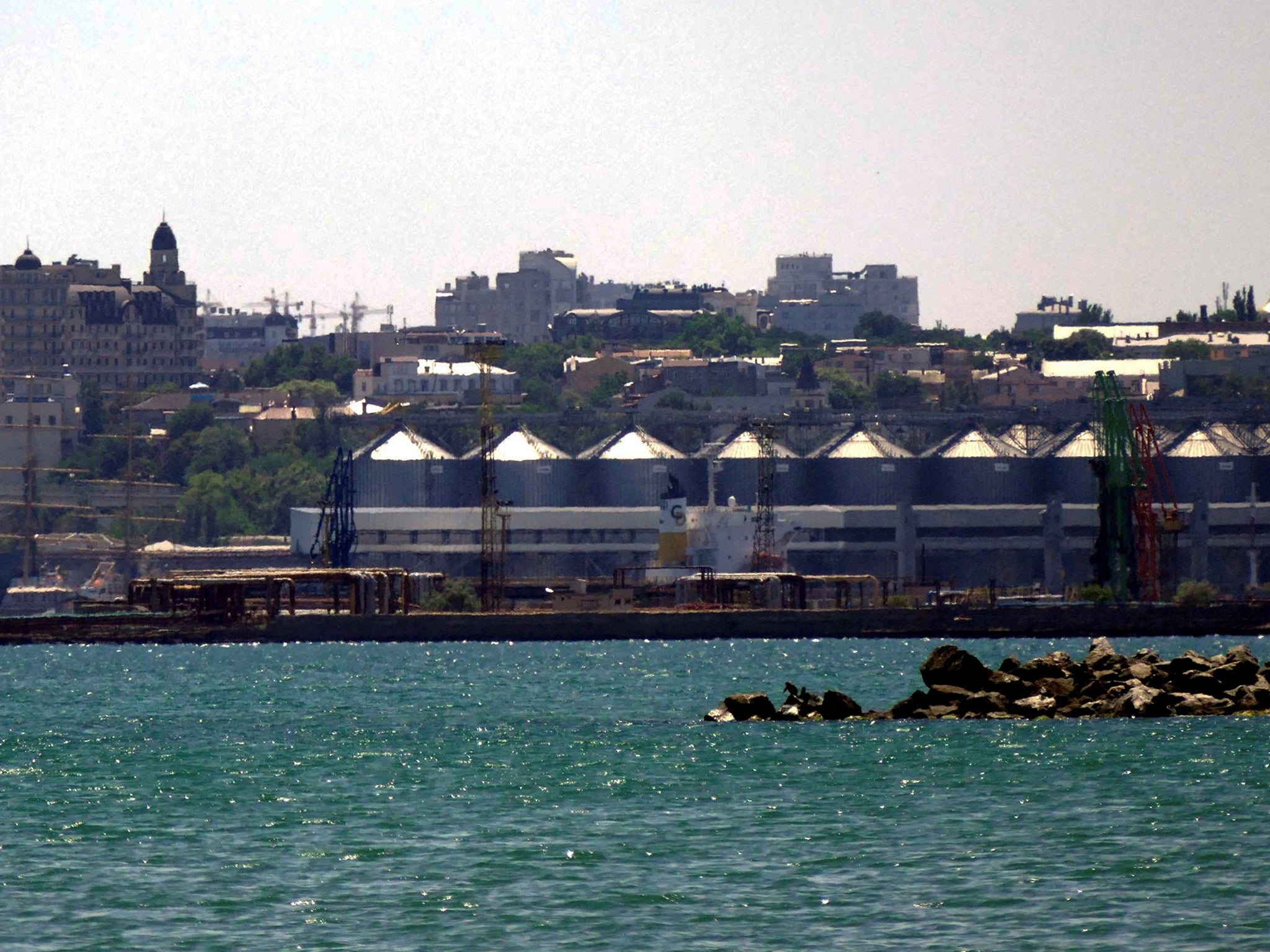 A grain terminal in the Black Sea port of Odesa, which the Russians targeted yesterday