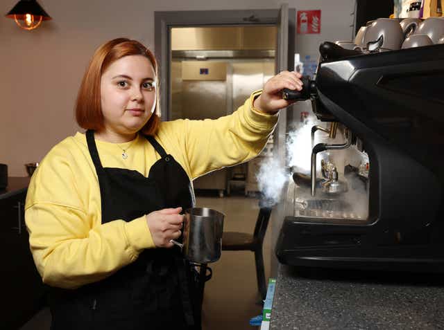 Oleksandra Hromova, 23, pictured in the Salvation Army Cafe in King’s Inns Street in Dublin (Marc O’Sullivan/PA)
