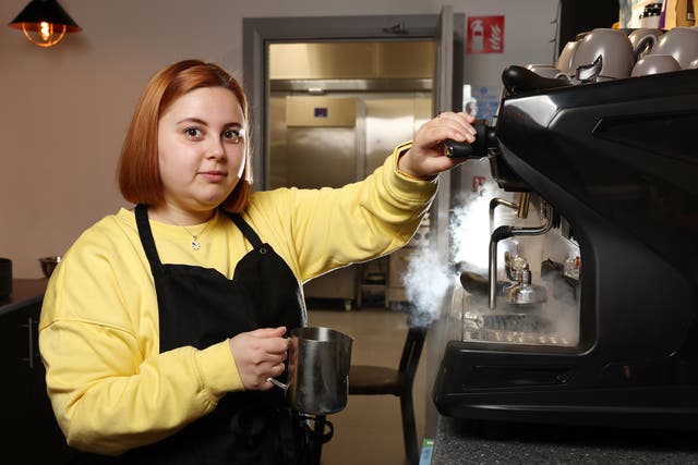 Oleksandra Hromova, 23, pictured in the Salvation Army Cafe in King’s Inns Street in Dublin (Marc O’Sullivan/PA)