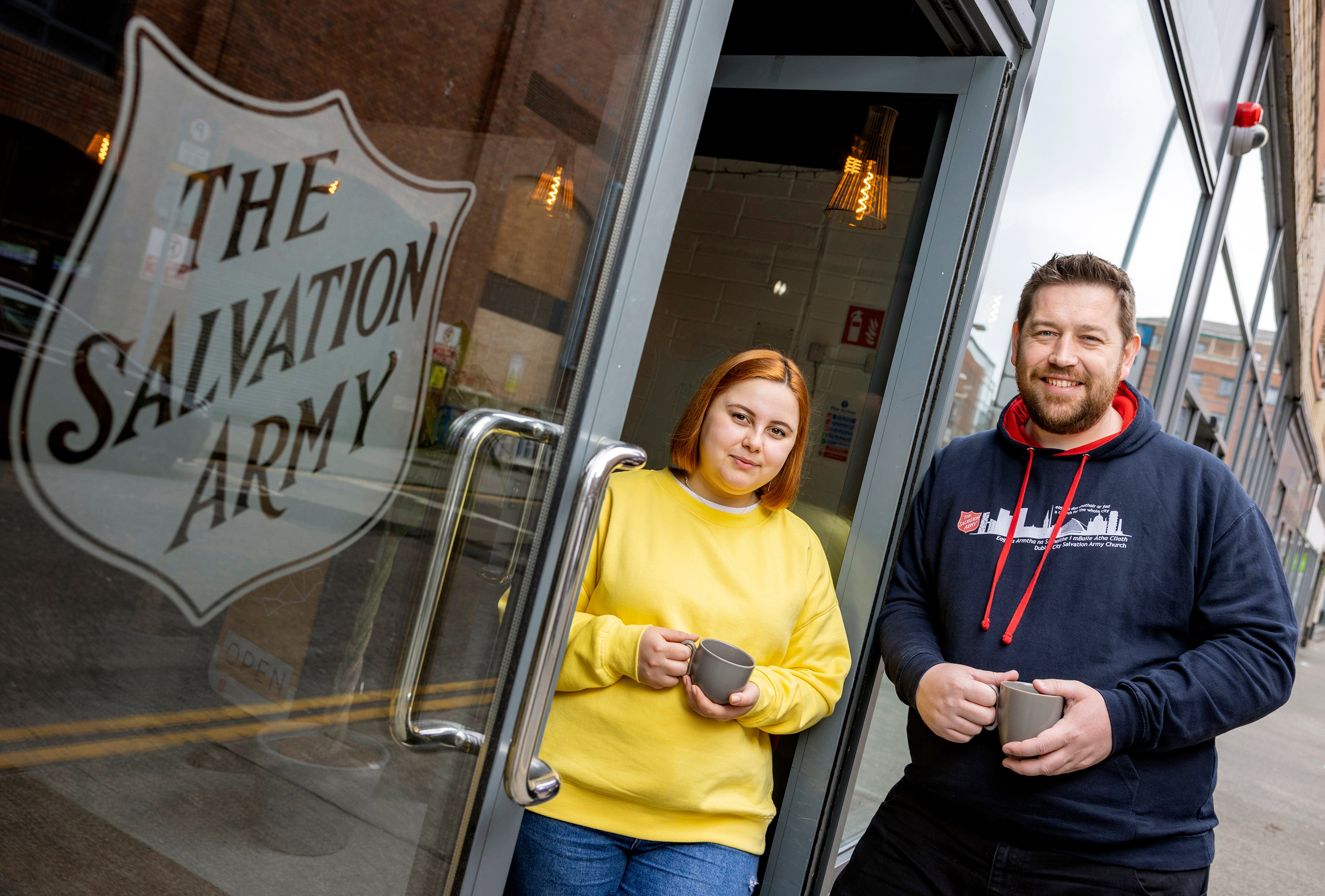 Oleksandra Hromova pictured at the Salvation Army Cafe in King’s Inns Street in Dublin with CaptainTim Lennox, who contacted her following the Russian invasion of Ukraine and arranged a flight to get her and her mother Yuliia out. Oleksandra previously worked in the capital as a gap-year volunteer for the church and charity in 2019. Picture: Marc O’Sullivan.