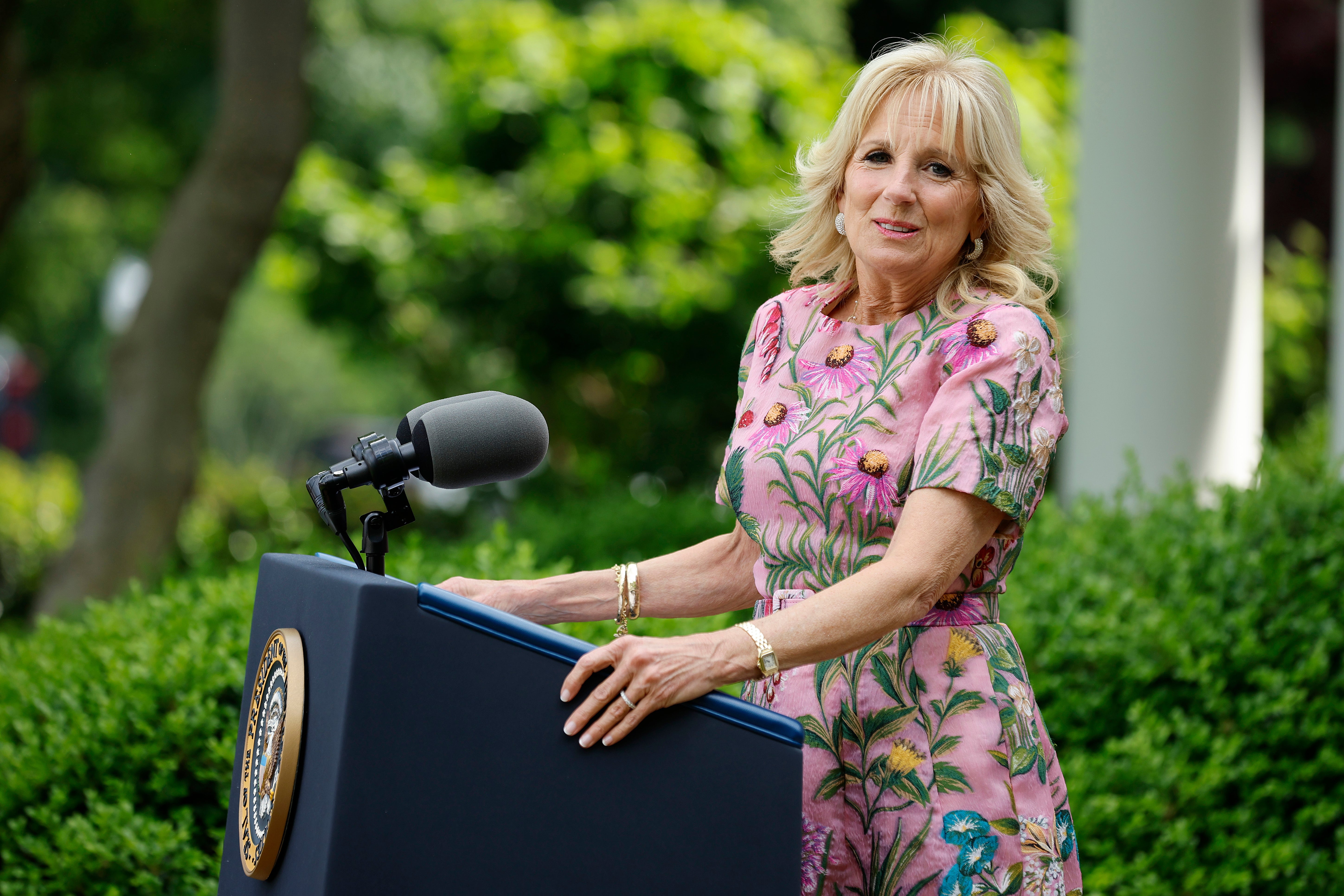 File photo: First lady Jill Biden in the Rose Garden of the White House on 17 May in Washington, DC