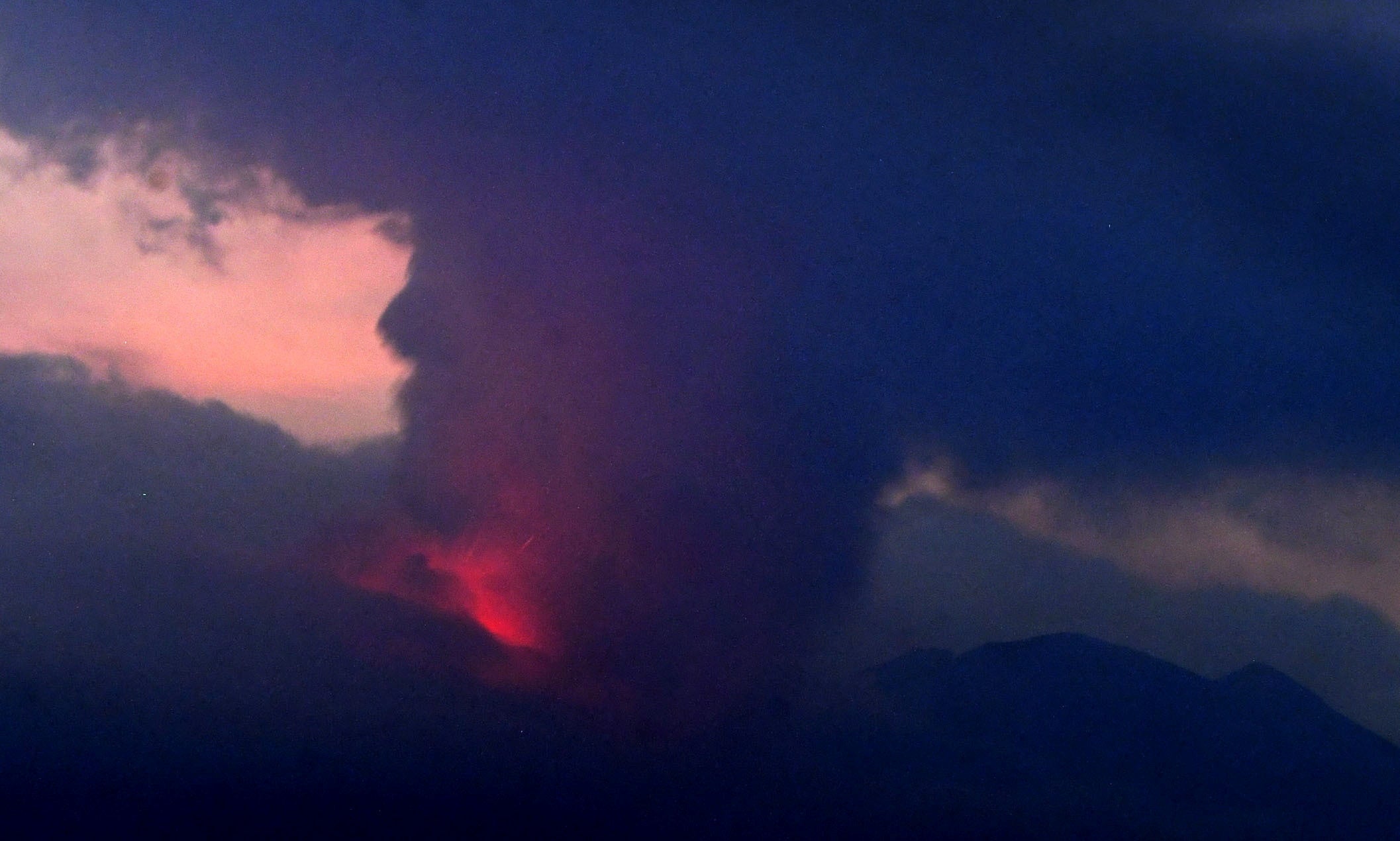 A remote camera image shows an eruption of Sakurajima in Tarumizu