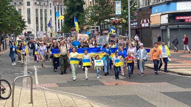 The march in support of Ukraine took place in Belfast on Sunday (Rebecca Black/PA)