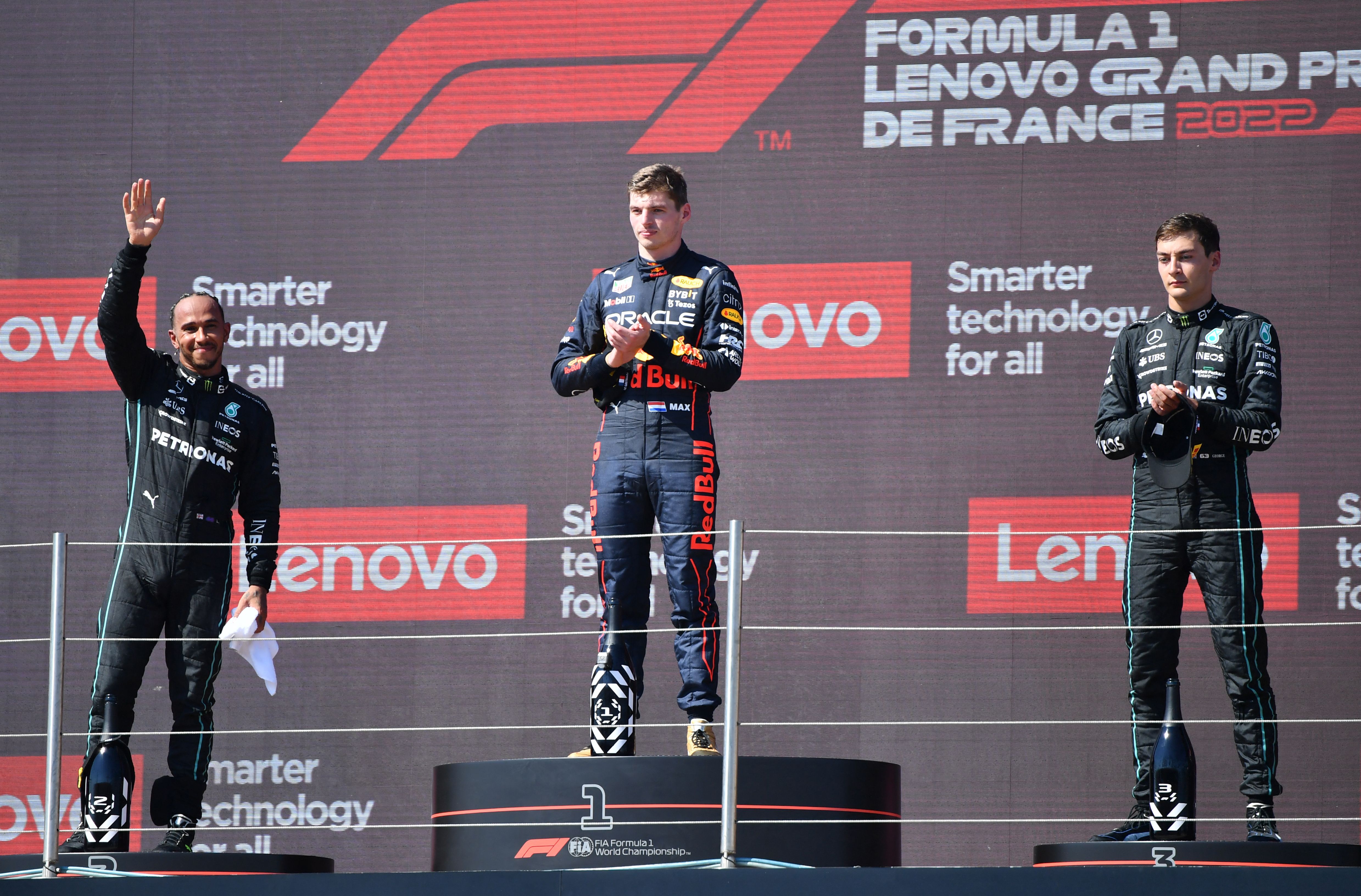 Max Verstappen won the race with Lewis Hamilton and George Russell also on the podium