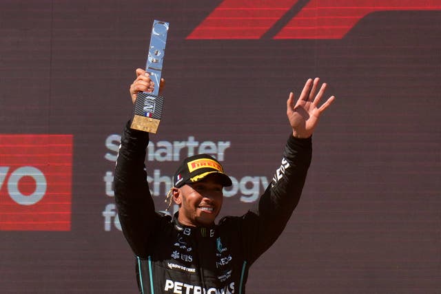 Second-placed Mercedes driver Lewis Hamilton waves to the crowd after the French Grand Prix (Manu Fernandez/AP)