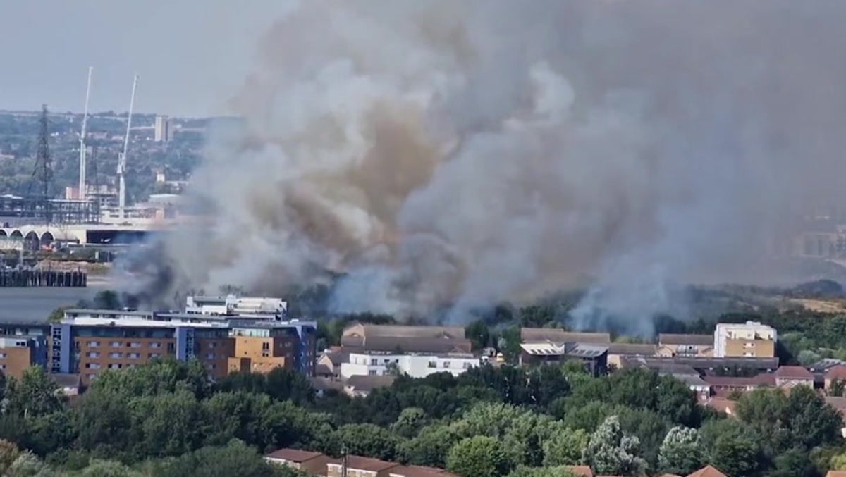 Firefighters tackle grass fire in Thamesmead amid heatwave
