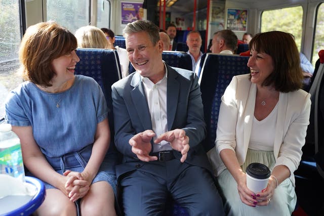 Labour leader Sir Keir Starmer with Lucy Powell and Rachel Reeves (Stefan Rousseau/PA)