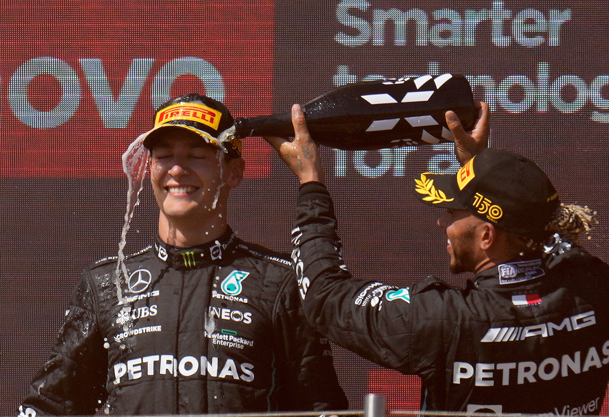 Lewis Hamilton and Mercedes team-mate George Russell finished second and third at the French Grand Prix (Manu Fernandez/AP)