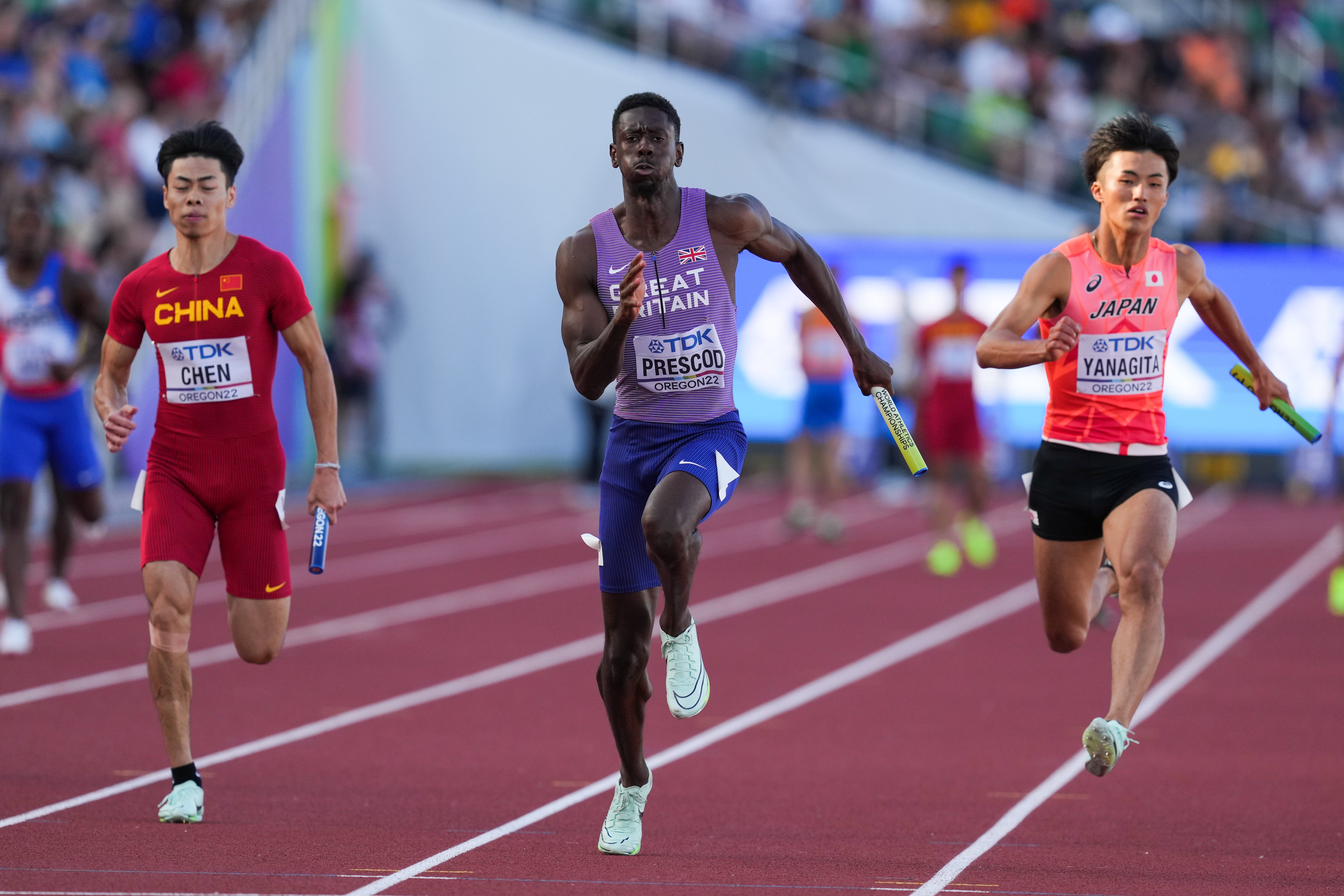 Reece Prescod helped Great Britain to a surprise bronze medal in the 4x100m relay at the World Athletics Championships in Oregon (Martin Rickett/PA)