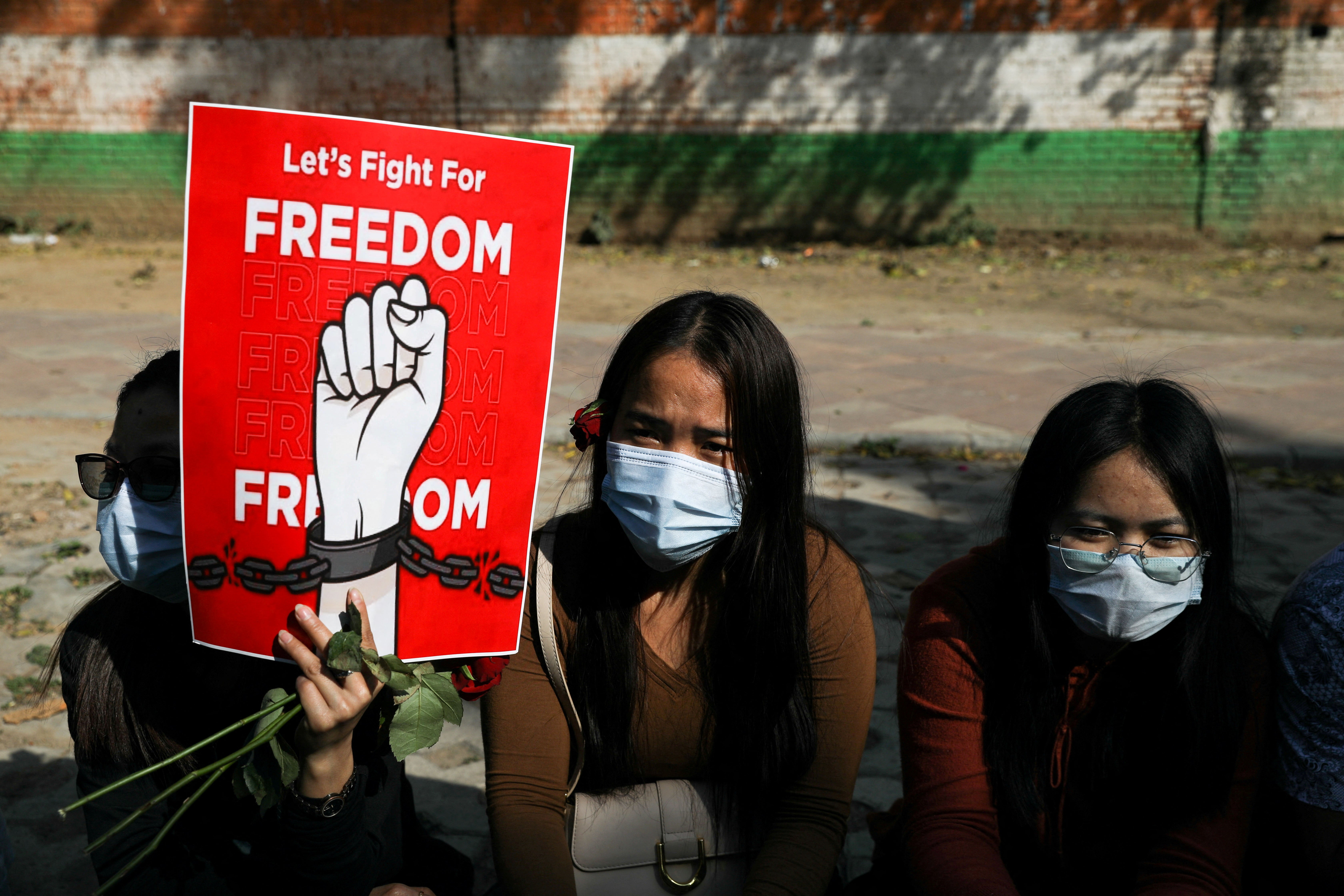 Protesters demonstrate against the military coup in Myanmar