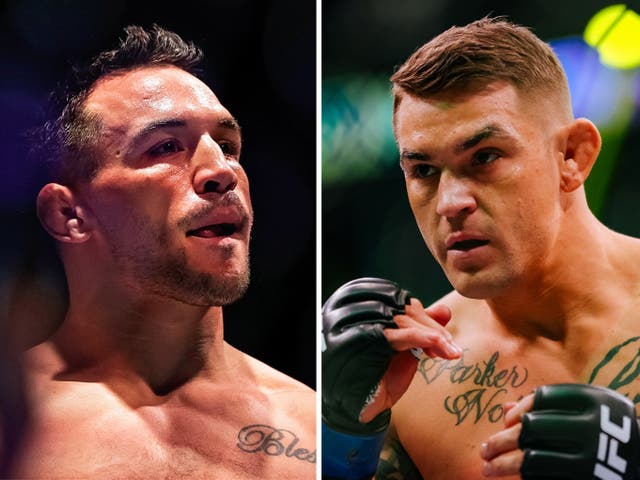 <p>Michael Chandler (left) and Dustin Poirier both lost lightweight title fights in 2021</p>