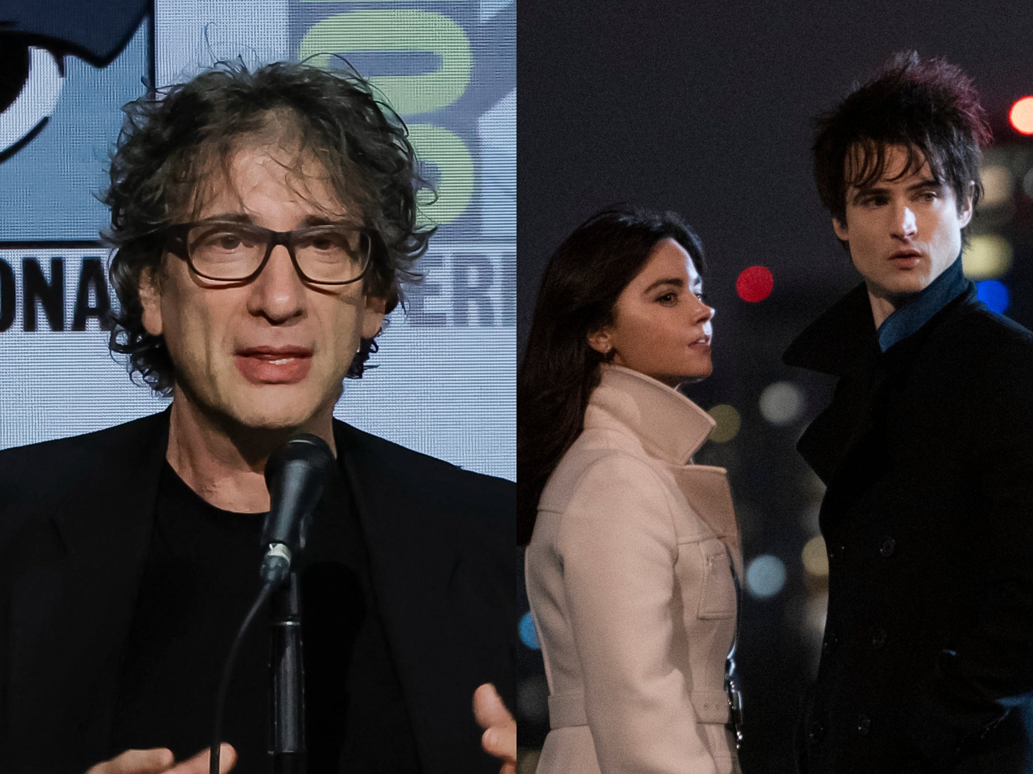 <p>Neil Gaiman and The Sandman’s Jenna Coleman and Tom Sturridge</p>